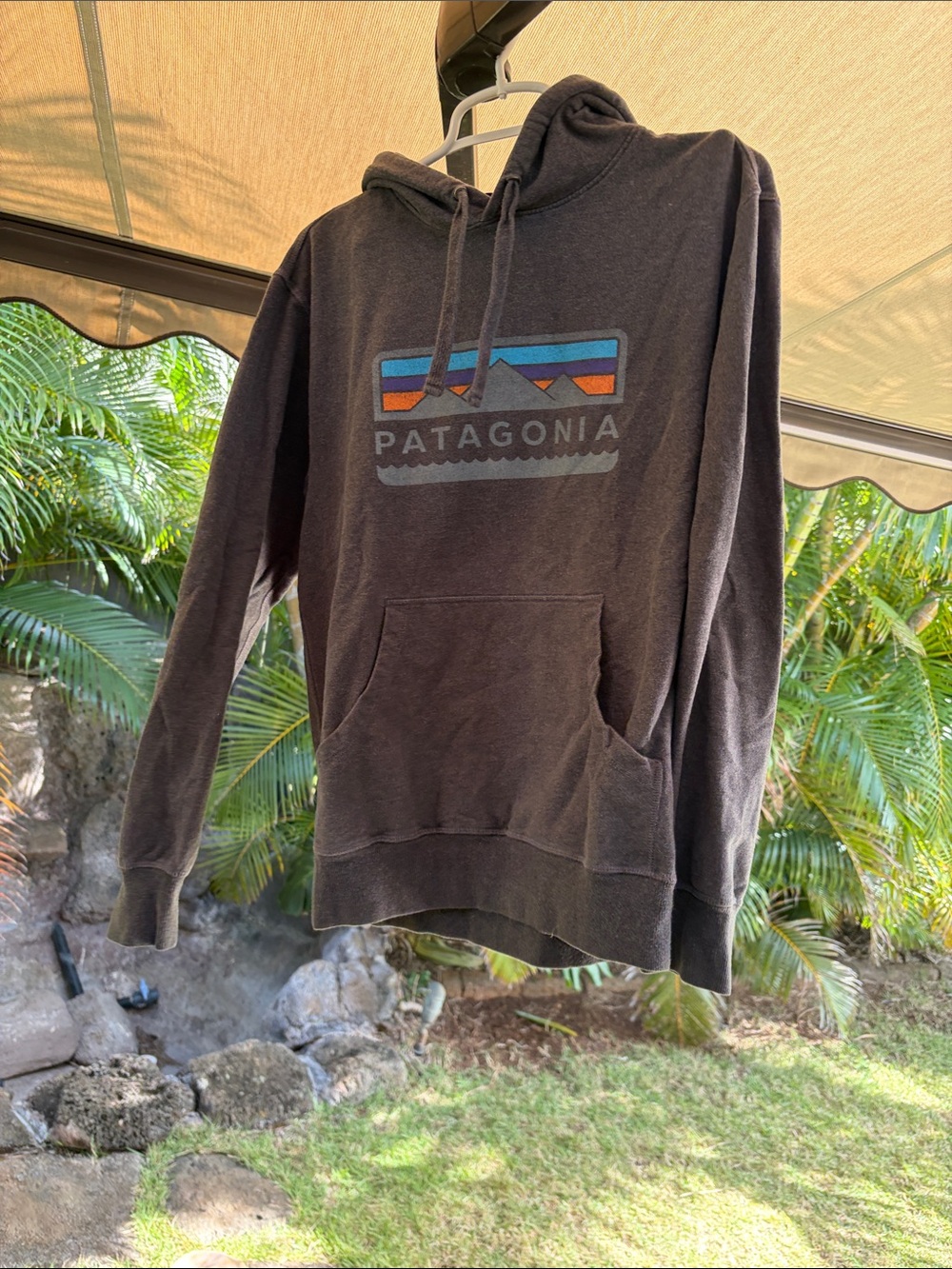 Patagonia Men's Black Logo Hoodie, Vintage